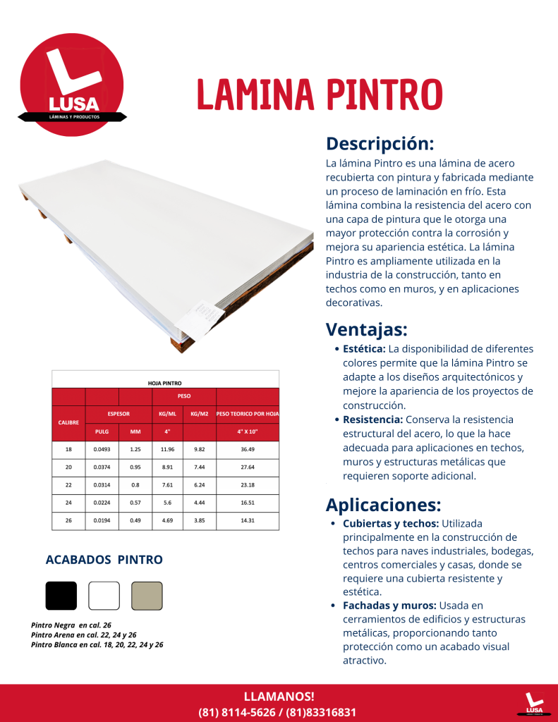 Lamina Pintro ficha tecnica LAMINA PINTRO BLANCA